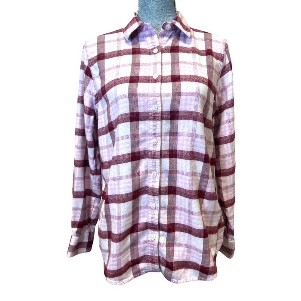 Lands End Soft Flannel Plaid Button Down Shirt 10